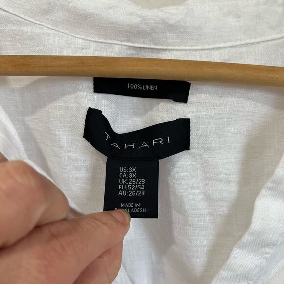 Tahari 3X White 100% Linen Blouse Mother-of-Pearl Button Back Oversized Fit - Picture 3 of 6